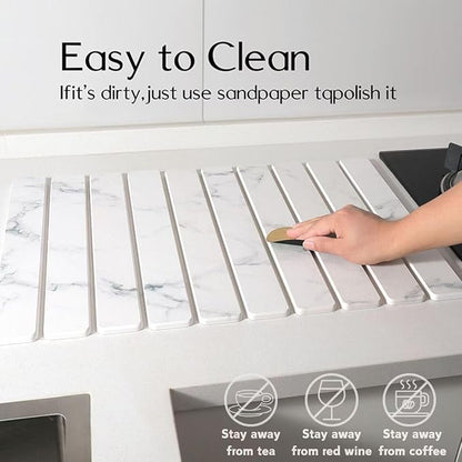 Dish Drying Mats, Large 24x16 Inch Diatomaceous Earth Drying Mat / Fast-Absorbing,Non-Slip Stone Drying Mat For Kitchen Counter / Eco-Friendly for Dishes (White Marble)
