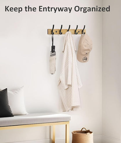 Optish Coat Rack Wall Mount, 16.5 Inches Wood Coat Hooks Wall Mount, Wall Coat Rack with 5 Hooks, Hat Rack Wall Hooks for Hanging Coat, Bag, Towel (1Pack, Natural)