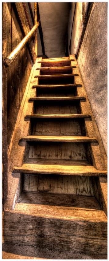 3D Door Stickers Murals Peel and Stick - Wooden Stairs Wallpaper Self-Adhesive Decals Removable PVC Waterproof Poster for Bedroom Living Room 37.4" x 84.6"