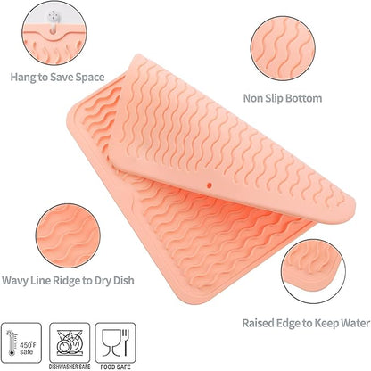 MicoYang Silicone Dish Drying Mat for Multiple Usage,Easy clean,Eco-friendly,Heat-resistant Silicone Mat for Kitchen Counter or Sink,Refrigerator or Drawer liner Pink M 12 inches x 12 inches