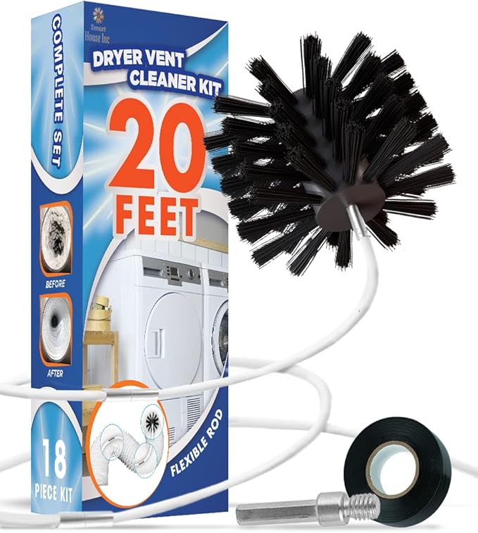 The Professional Dryer Vent Cleaner Kit -(20-Feet) Innovative Lint Remover Reusable Strong Nylon| Flexible Lint Brush with Drill Attachment for Faster Cleaning