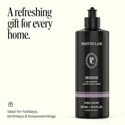 Preston Lane Luxury Dish Soap, Highrise Scent | Plant Powered Formula with Essential Oils | Tough on Grease, Gentle on Hands | Vegan, Cruelty Free, Clean Ingredients