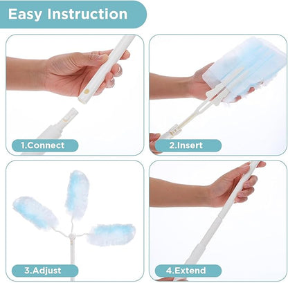 60 Count Duster Refills, 360° Heavy Duty Dusters Kit Disposable Microfibre Dusters with Extendable Handle Multi Surface Duster for Cleaning Furniture Blind Ceiling Fan Home