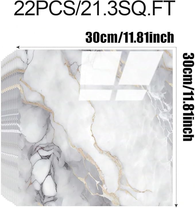 Chejiaye 22pcs Marble Peel and Stick Backsplash Surface Waterproof Wall Panels,Self-Adhesive Marble PVC Foam Wall Panels for Kitchen, Bathroom - 11.8"x11.8" Kitchen Tile(Not Real Tiles,Colorful)
