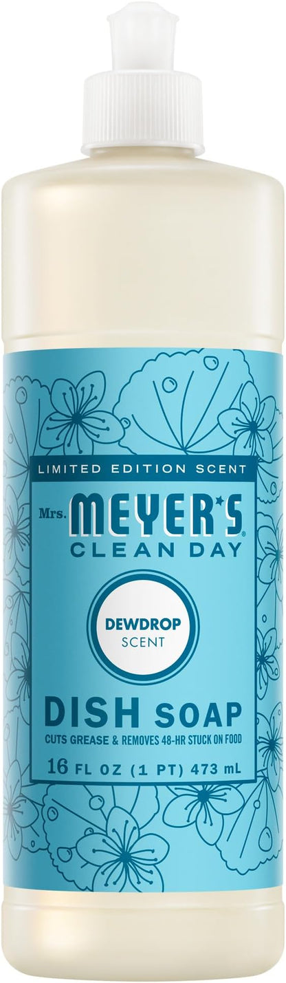 Mrs. MEYER'S CLEAN DAY Liquid Dish Soap, Biodegradable Formula, Dewdrop, 16 Fl Oz