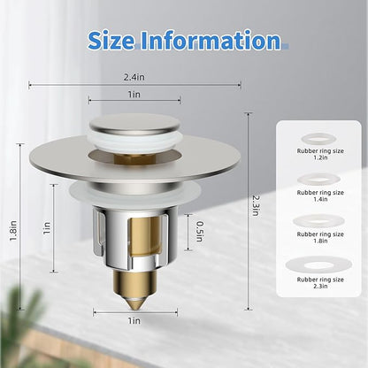 iFealClear 2 Pack Metal Universal Bathroom Sink Stopper, Upgraded Stainless Steel Sink Drain Strainer for 1.1''~2.36" Basin Pop Up Drain Strainer, Anti-Clogging Filter Basket, Brushed Nickel