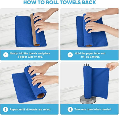 AIDEA Microfiber Cleaning Cloth Roll, 50PK, Reusable Paper Towels Tear Away Cloth, Microfiber Towels Washable Shop Rags, Lint Free Cleaning Rags for House, Kitchen, Window, 11.5"×11.5", Dark Blue