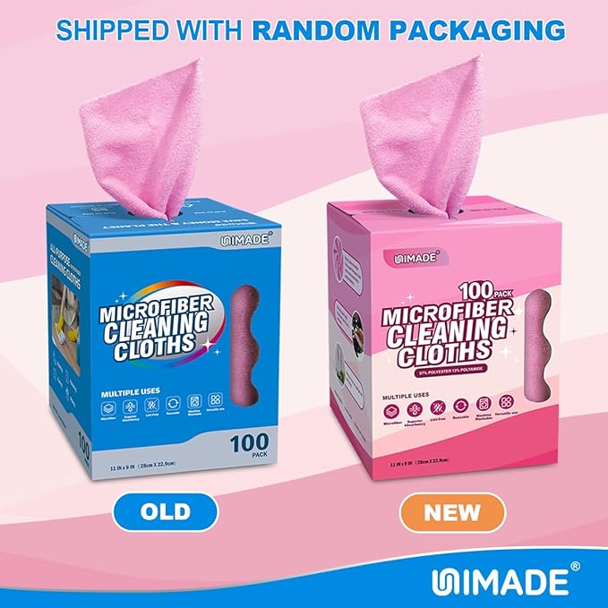 Microfiber Cleaning Cloth, 100 Sheets Microfiber Towels for Cars Commercial Grade Washcloths Lint-Free Bulk Shop Towel Cleaning Rags for Household Restaurant Garage Housekeeping,11"x 9", Pink