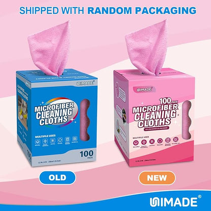 Microfiber Cleaning Cloth, 100 Sheets Microfiber Towels for Cars Commercial Grade Washcloths Lint-Free Bulk Shop Towel Cleaning Rags for Household Restaurant Garage Housekeeping,11"x 9", Pink