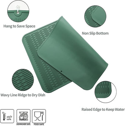 MicoYang Silicone Dish Drying Mat for Multiple Usage,Easy clean,Eco-friendly,Heat-resistant Silicone Mat for Kitchen Counter or Sink,Refrigerator or Drawer Liner Green 4XL 32 inches x 18 inches