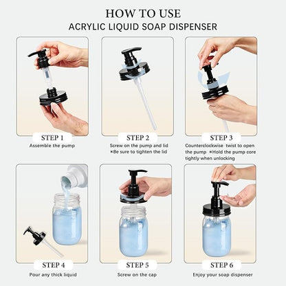 Amolliar Plastic Mason Jar Soap Dispenser with Pump Lid,16OZ Refillable BPA-Free Hand Soap Dispenser Set with Cute Lables - Farmhouse Decor for Kitchen/Bathroom, Liquid Soap,Dish Soap, Lotion
