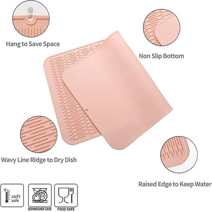 MicoYang Silicone Dish Drying Mat for Multiple Usage,Easy clean,Eco-friendly,Heat-resistant Silicone Mat for Kitchen Counter or Sink,Refrigerator or Drawer Liner Pink 3XL 28 inches x 18 inches