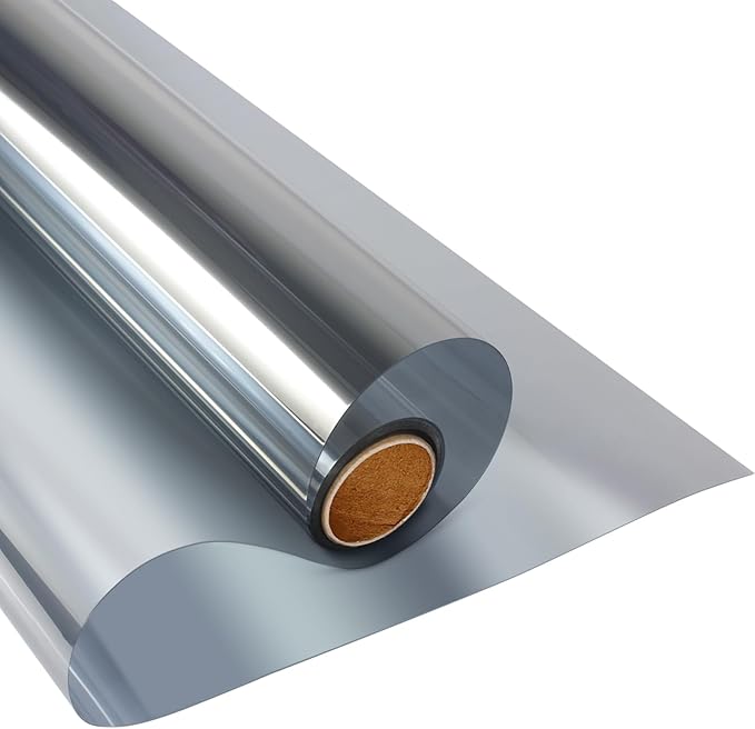 KESPEN Window Film One Way Daytime Privacy Static Cling Sun Blocking Anti UV Reflective Window Tint for Home and Office, Silver, 17.5 Inch X 16.4 Feet