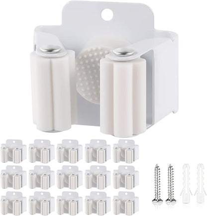 Verdenu 15 Pack Broom Holder Wall Mount, Mop and Broom Holder Wall Mount, Stainless Steel Command Mop Holder with Screws, Garden Tool Storage Organizer for Kitchen, Home, Bathroom, Garage, White
