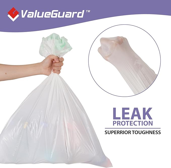 ValueGuard Trash Bags Garbage Bag 13 Gallon Drawstring Tall Waste Bag for Kitchen Office Party 0.6 Mil (110 Count)