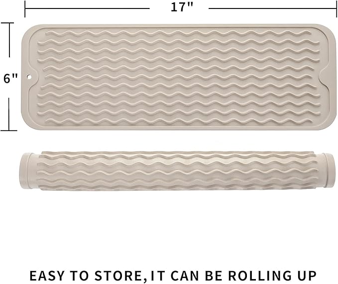 MicoYang Silicone Dish Drying Mat for Multiple Usage,Easy clean,Eco-friendly,Heat-resistant Silicone Mat for Kitchen Counter,Sink,Bar,Bottle,or Cup Tapioca M 17 inches x 6 inches