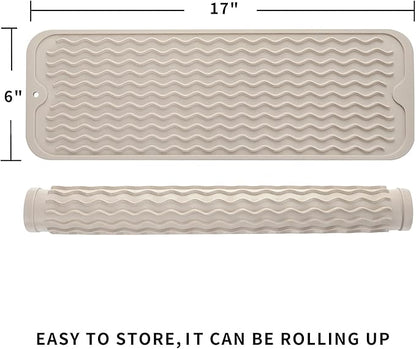 MicoYang Silicone Dish Drying Mat for Multiple Usage,Easy clean,Eco-friendly,Heat-resistant Silicone Mat for Kitchen Counter,Sink,Bar,Bottle,or Cup Tapioca M 17 inches x 6 inches