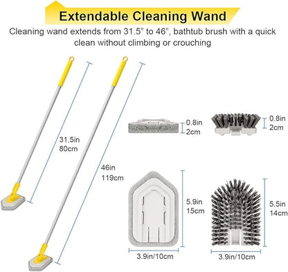 Lalafancy Shower Cleaning Brush with Locking Head, 3 in 1 Tub Tile Scrubber Brush with 50'' Extendable Long Handle Stiff Bristles Scouring Pads Microfiber for Cleaning Bathtub Shower Wall Bathroom