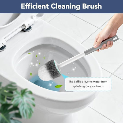 Toilet Brush, 2 Pack Compact Toilet Bowl Brush and Holder Set with Nylon Bristles Toilet Cleaner Brush Hidden Toilet Scrubber Brush for Bathroom Cleaning, Grey & White