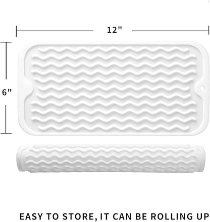 MicoYang Silicone Dish Drying Mat for Multiple Usage,Easy clean,Eco-friendly,Heat-resistant Silicone Mat for Kitchen Counter or Sink,Refrigerator or Drawer Liner White S 12 inches x 6 inches
