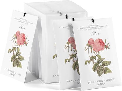 MYARO 12 Pcs Rose Scented Sachets Long Lasting Room Air Freshener Odor Deodorizer Eliminating for Home Drawer Closet Clothes Storage