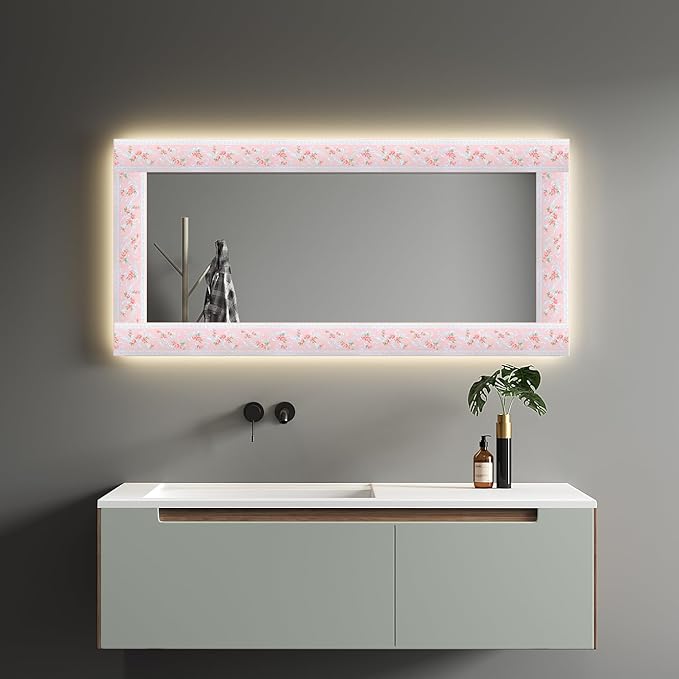 AbaBoorty Pink Flower Pattern Wallpaper Trim - 196"X4.1" Self-Adhesive Wall Border Sticker Decor for Bedroom & Living Room Walls