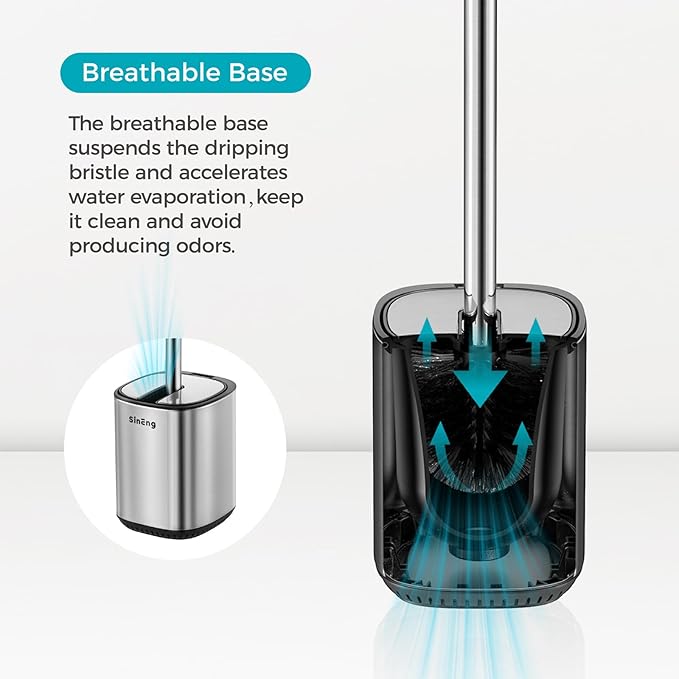 Toilet Brush Holder Set Toilet Bowl Brush Stainless Steel Automatic Open lid Toilet Bowl Cleaner Brush with Durable Bristle Head Toilet Cleaning Brush for Bathroom