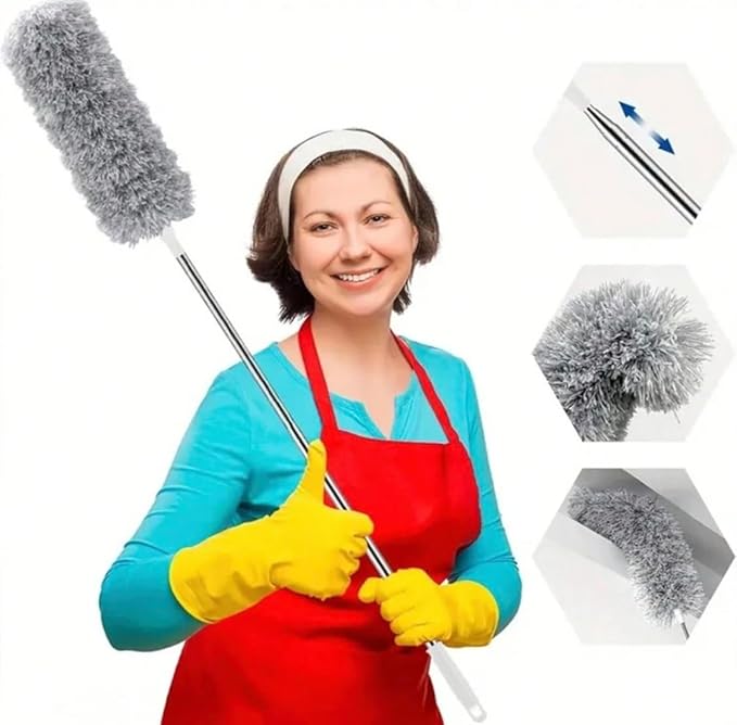 Extendable Microfiber Duster with Telescopic Handle, Gray