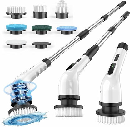 Electric Spin Scrubber, Cordless Cleaning Brush Scrubber for Home, 8 Replaceable Brush Heads, 3 Adjustable Size, 2 Speeds for Bathroom Shower Bathtub Glass Car