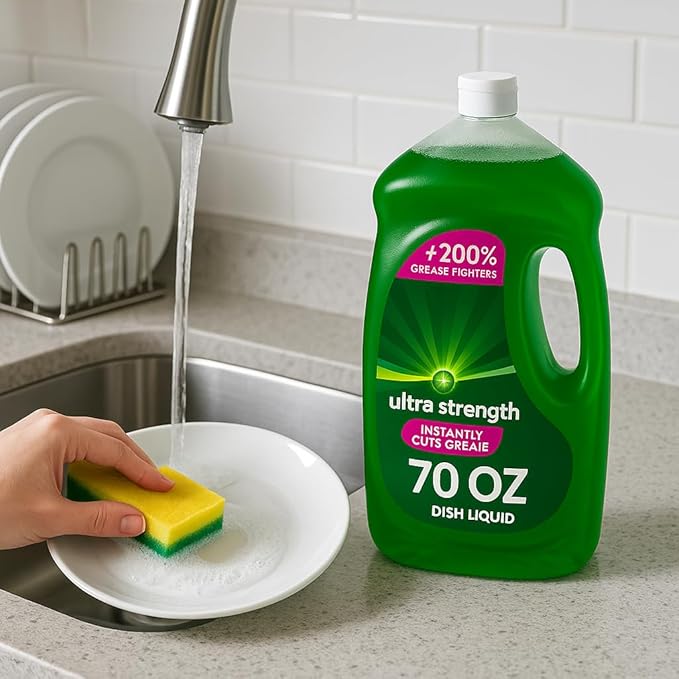 Ultra Strength Liquid Dish Soap, Heavy Duty Degreaser, Tough on Grease, Gentle on Hands, Concentrated Formula, Fresh Scent, Large 70 fl oz Bottle for Kitchen Cleaning