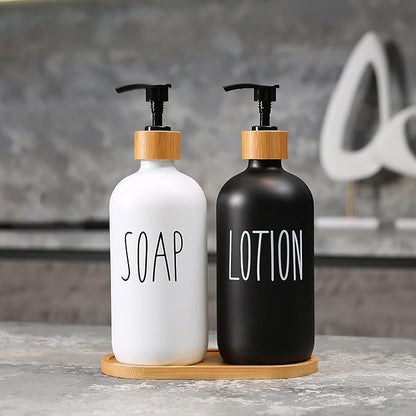 MOMEEMO Soap Dispenser Bathroom Set with Hand and Lotion Dispenser, Suitable for Bathroom Decor. (Black & White)