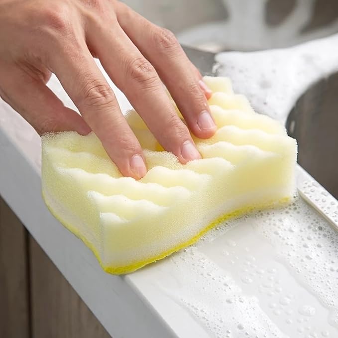 Non-Scratch Cellulose Scrub Sponge,Multipurpose Cleaning Scrubber, Dual-Sided Dishwashing Sponge for Kitchen (Yellow & Pink, S Type 4pcs)