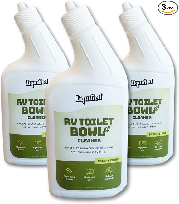 Liquified RV Toilet Bowl Cleaner Bundle - Natural RV Toilet Treatment, Septic Tank Safe, No Harsh Chemicals, Citrus Scent, Safely Cleans Stains, Supports Black Tank Health, Made in the USA (Pack of 3)
