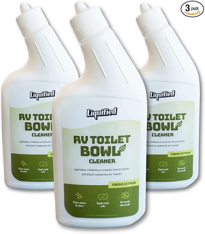 Liquified RV Toilet Bowl Cleaner Bundle - Natural RV Toilet Treatment, Septic Tank Safe, No Harsh Chemicals, Citrus Scent, Safely Cleans Stains, Supports Black Tank Health, Made in the USA (Pack of 3)