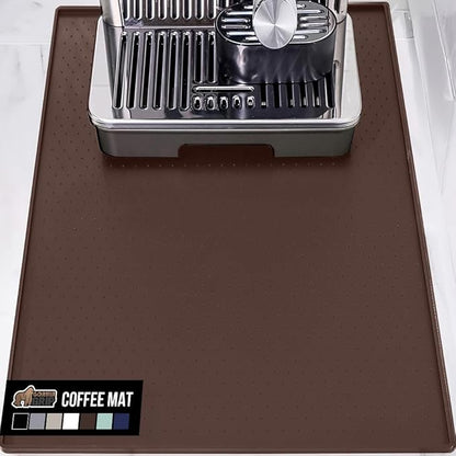 GORILLA GRIP Silicone Coffee Mat, 18x28, Espresso Machine Bar Accessories, Keep Kitchen Counters Clean, Stays in Place, Waterproof and Heat Resistant Dish Drying Mats, Home Decor Essentials, Brown