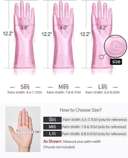 Alimat PluS 3 Pack Reusable Cleaning Gloves Latex Free, Dishwashing Gloves with Cotton Flock Liner and Embossed Palm, Waterproof Household Gloves for Laundry, Gardening (Medium)