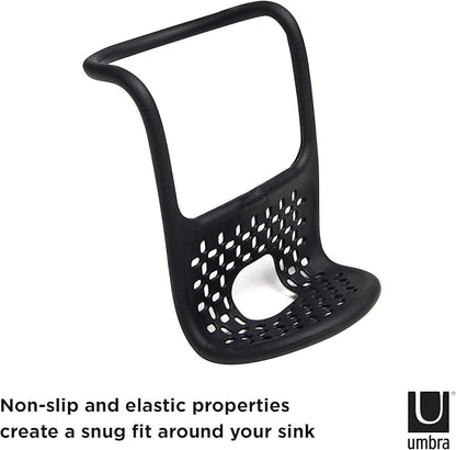 Umbra Sling Sponge Holder for Kitchen Sink – No Suction Cups, Flexible Caddy for Sinks and Faucets, Modern Design, Black