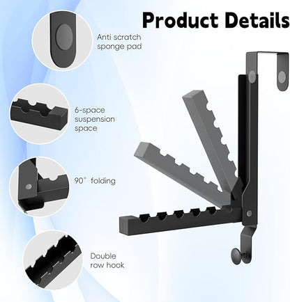 4 Pack Over The Door Hanger Folding Clothes Drying Rack, Folding Hanging Coat Rack for Indoor Laundry Room Compact Small Space Foldable Portable Clothing Hanger Hook Collapsible (Black-4(Upgraded))
