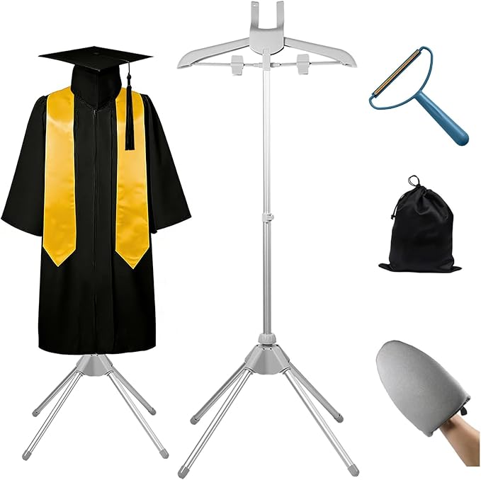 Foldable Clothes Steamer Stand with Adjustable Height–Universal Garment Steamer Rack Compatible with Most Steamers, Portable Hanging Metal Clothes Stand for Graduation Cap Clothing