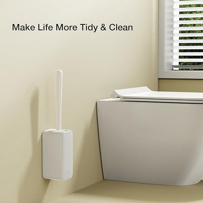 Toilet Cleaner Brush, Diveotree Toilet Brush and Holder for Dead Corner Cleaning, Wall Mounted Toilet Bowl Brush for Bathroom Decor, Toilet Scrubber Brush for Home/Hotel (White, 1pack)