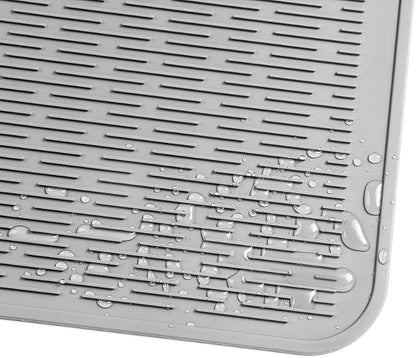 MicoYang Silicone Dish Drying Mat for Multiple Usage,Easy clean,Eco-friendly,Heat-resistant Silicone Mat for Kitchen Counter or Sink,Refrigerator or Drawer Liner Grey XL 18 inches x 16 inches