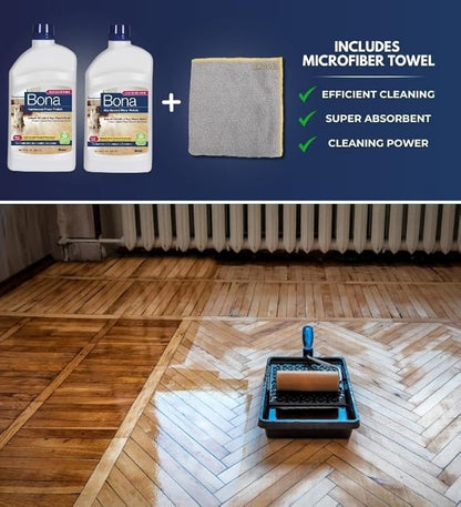 Bona Hardwood Floor Polish Acrylic Base High Gloss 32 oz Bundle with Microfiber Cloth - Wood Floor Polish for Shining and Protecting Floors - Polish for Hard Surface and Hardwood Floors - (3 Items)