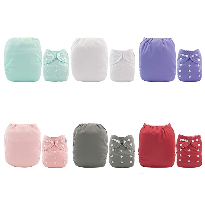 ALVABABY Baby Cloth Diaper 6 Pack with 12 Inserts One Size Cloth Diaper Covers Adjustable Washable Reusable for Baby Girls and Boys
