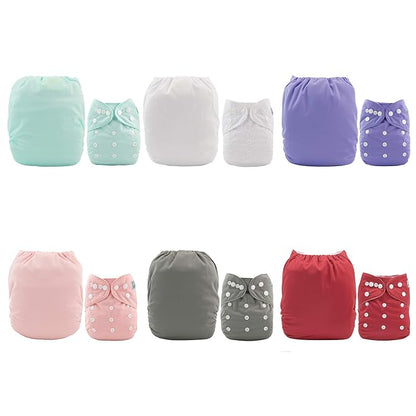 ALVABABY Baby Cloth Diaper 6 Pack with 12 Inserts One Size Cloth Diaper Covers Adjustable Washable Reusable for Baby Girls and Boys