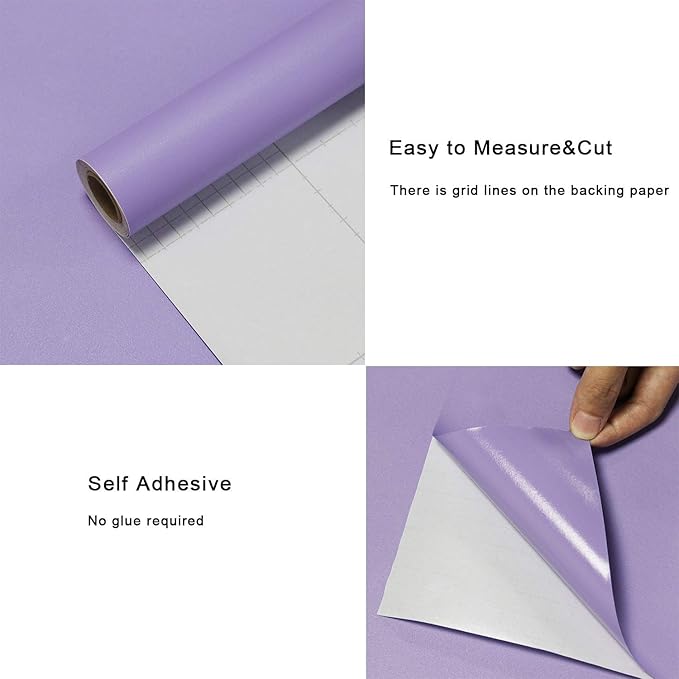 HeloHo Purple Wallpaper Solid Color Peel and Stick Wallpaper 394"X15.7" Purple Contact Paper for Bedroom Self-Adhesive Removable Renter Friendly Wall Paper for Wall Furniture Cabinet Covering Vinyl