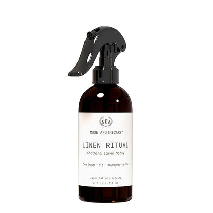 Muse Apothecary Linen Ritual - Aromatic, Soothing, and Relaxing Linen Mist, Laundry and Fabric Spray - Infused with Aromatherapy Essential Oils - 4 oz, Cara Orange + Fig + BlackBerry Vanilla