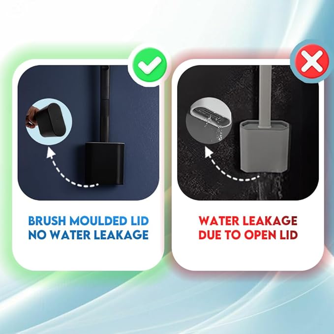 Modern Minimalist Silicone BlackToilet Brush and Holder Set – Pack of 1 Wall Mounted Toilet Bowl Brush – Long Non-Slip Handle, Flexible Bristles for Self-Cleaning & Splash-Free, Easy-Rinse Design