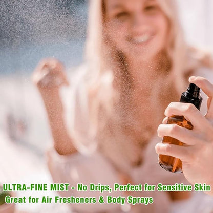 2oz Amber Glass Spray Bottles for Essential Oils, Hair, Skincare, Cleaning & Travel,2-Pack Small Empty Spray Bottle