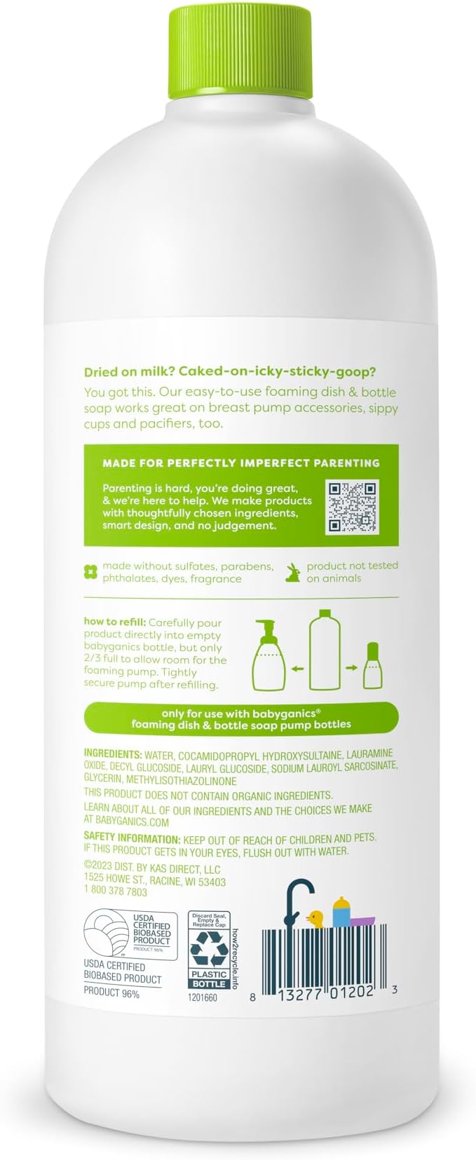 Babyganics Foaming Dish & Bottle Soap, Fragrance Free, Removes Dried Milk, 32 Fl Oz (Pack of 2), Packaging May Vary