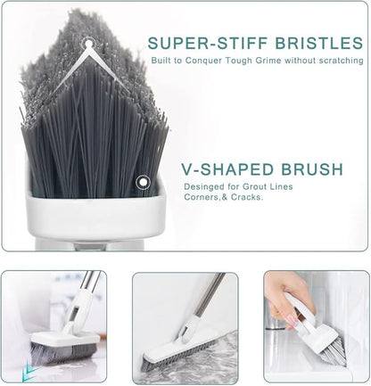 Affogato Floor Scrub Brush Bathroom Long Handle Bathtub Push Broom Shower Tile Grout Scrubber Rotatable Indoor Kitchen Crevice Cleaning Brush for Hard to Reach Areas - White 46.8inches Lengthen